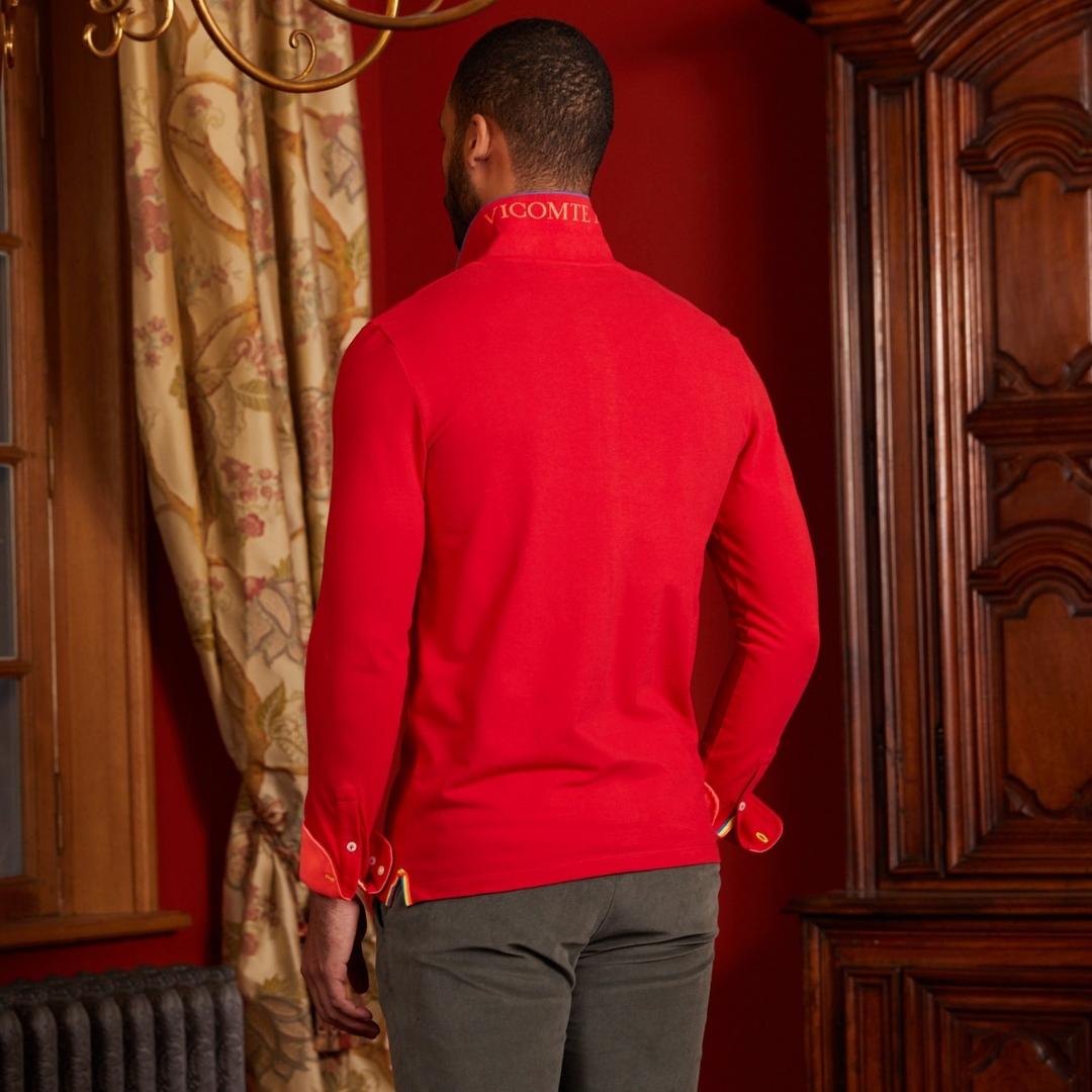 Polo PEIO manches longues 100% coton piqué -Rouge - Vicomte A