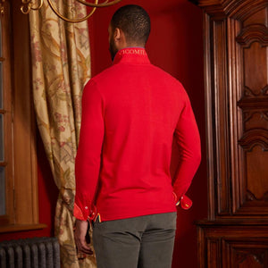 PEIO long-sleeved polo shirt 100% cotton pique - Red - Vicomte A