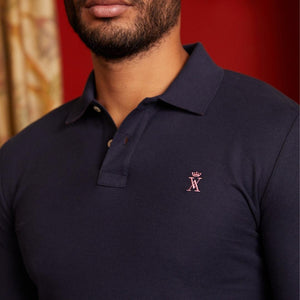 PELE Long Sleeve Polo Shirt 100% Cotton - Black - Vicomte A