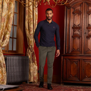 PELE Long Sleeve Polo Shirt 100% Cotton - Black - Vicomte A