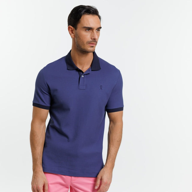 PERRY short-sleeved polo shirt in 100% Pima Cotton Two-tone Plain - Blue - Image principale