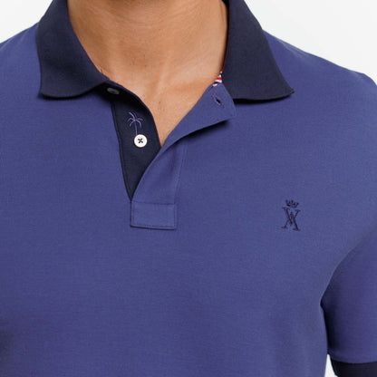 Polo PERRY à manches courtes en 100% Coton Pima Bicolore Uni - Bleu - Vicomte A