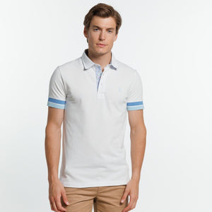 Short-sleeved Petersham Cotton Polo Shirt - White - Vicomte A
