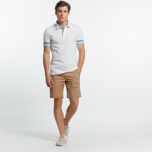 Short-sleeved Petersham Cotton Polo Shirt - White - Vicomte A