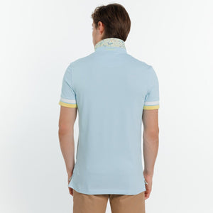 Short-sleeved Petersham Cotton Polo Shirt - Light Blue - Vicomte A