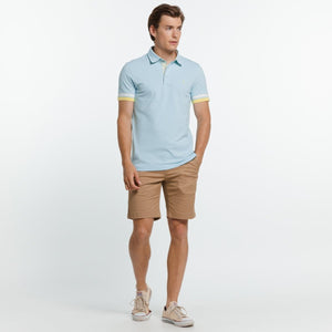 Short-sleeved Petersham Cotton Polo Shirt - Light Blue - Vicomte A