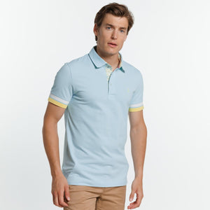 Short-sleeved Petersham Cotton Polo Shirt - Light Blue - Vicomte A