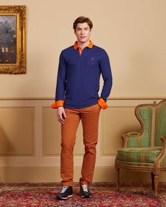 Polo PETERSON manches longues en 100% coton pima - Bleu nuit - Vicomte A
