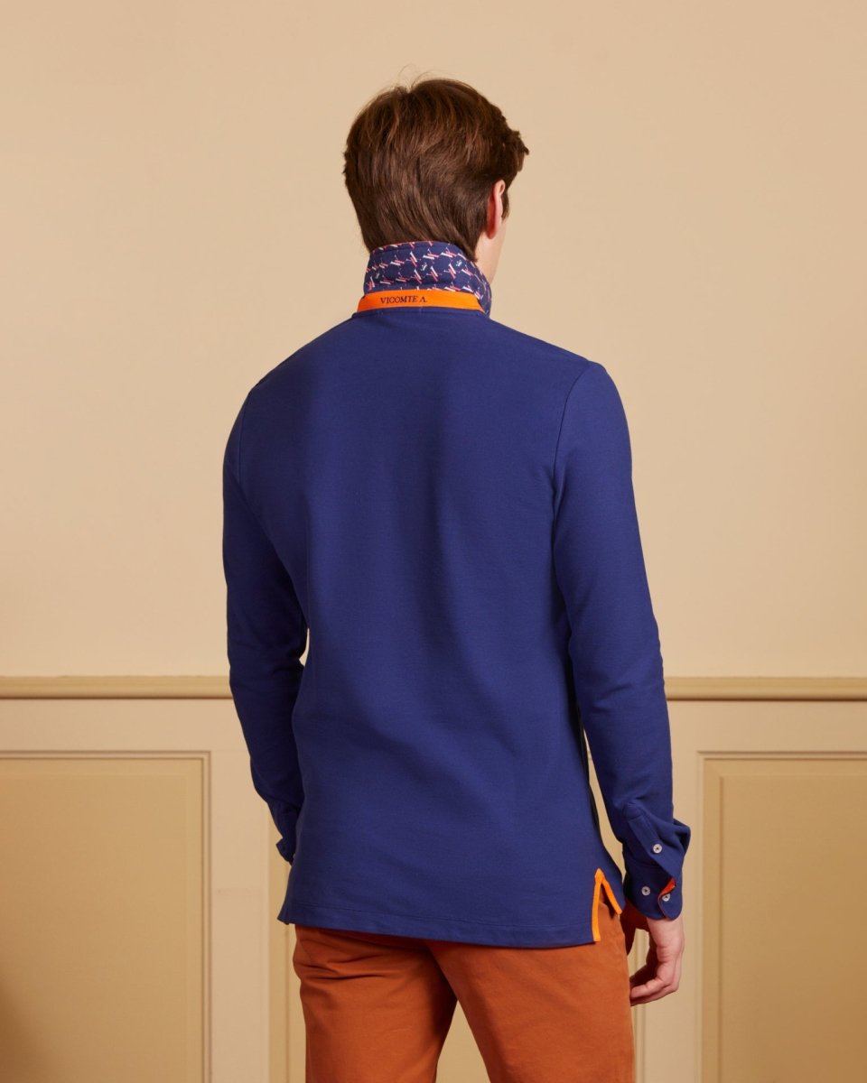 Polo PETERSON manches longues en 100% coton pima - Bleu nuit - Vicomte A