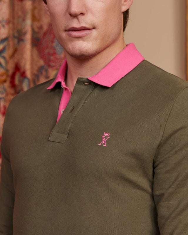 PETERSON long-sleeved polo shirt in 100% pima cotton -Khaki - Image alternative