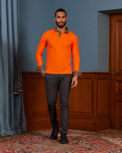 PETERSON long-sleeved polo shirt in 100% pima cotton - Orange - Vicomte A