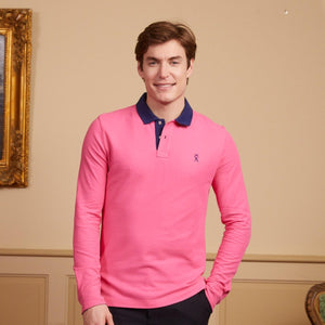 PETERSON long-sleeved polo shirt in 100% pima cotton - Pink - Vicomte A