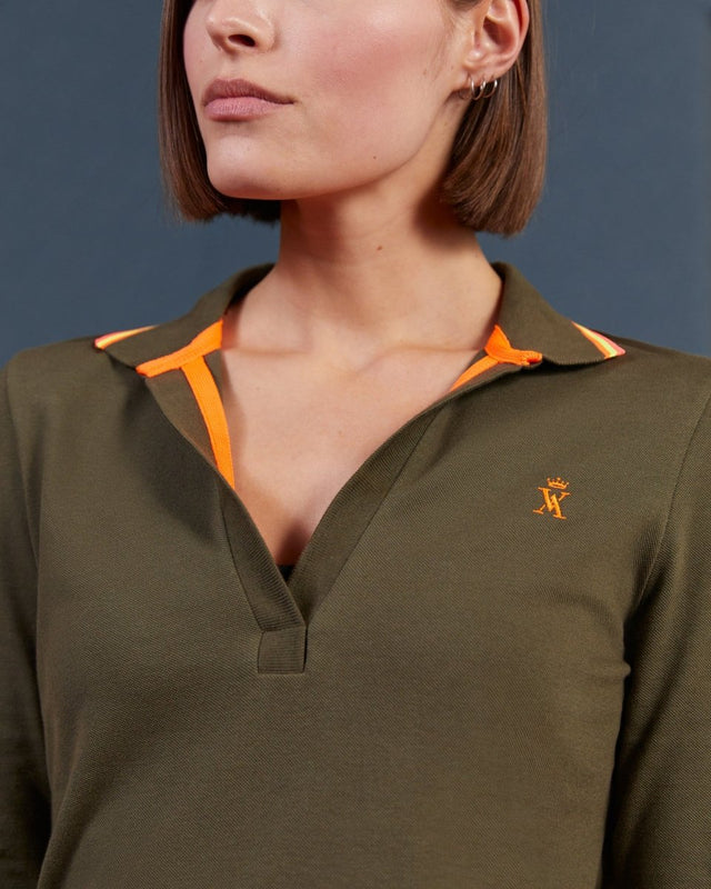 PHIDY polo shirt with long sleeves and neon details - Khaki - Image alternative
