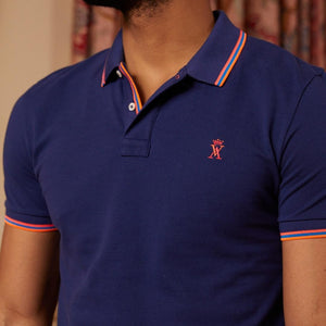 Plain PHUOC polo shirt 100% cotton pique with fluorescent details - Midnight blue - Vicomte A