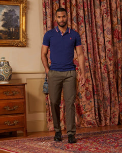 Plain PHUOC polo shirt 100% cotton pique with fluorescent details - Midnight blue - Vicomte A