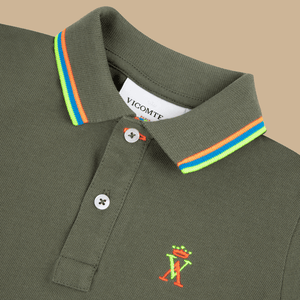 Polo PHUOCITO enfant 100% coton détail fluo - Khaki - Vicomte A
