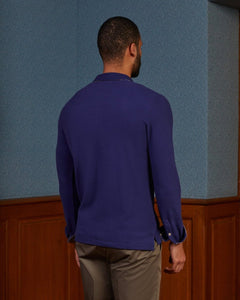 Polo PICKER manches longues 100% coton uni - Bleu nuit - Vicomte A