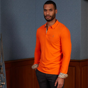 PICKER long-sleeved polo shirt 100% plain cotton - Orange - Vicomte A