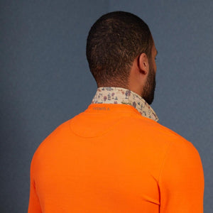 PICKER long-sleeved polo shirt 100% plain cotton - Orange - Vicomte A