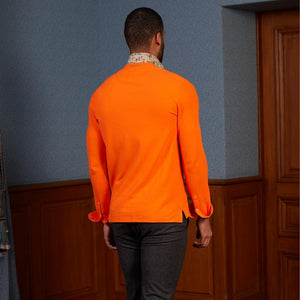 Polo PICKER manches longues 100% coton uni - Orange - Vicomte A