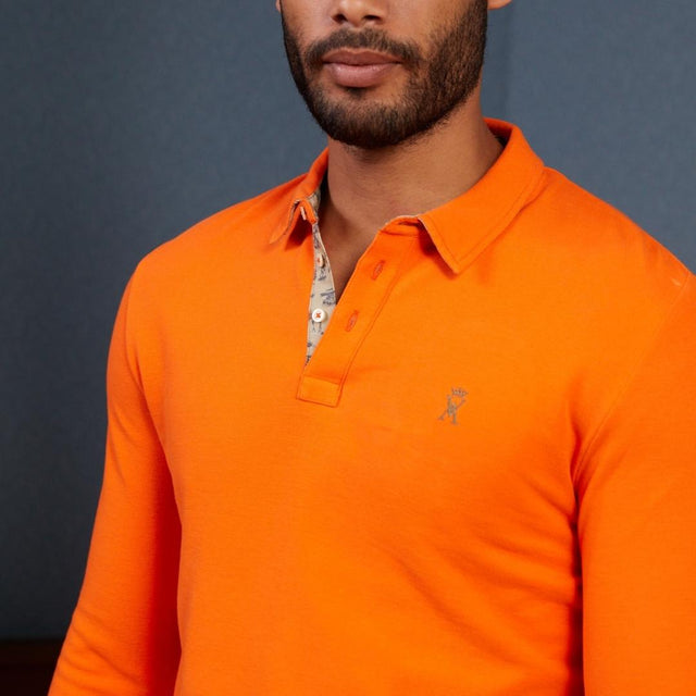 PICKER long-sleeved polo shirt 100% plain cotton - Orange - Image alternative