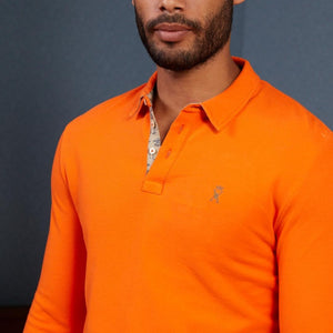 Polo PICKER manches longues 100% coton uni - Orange - Vicomte A