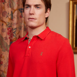 PICKER long-sleeved polo shirt 100% plain cotton - Red - Vicomte A
