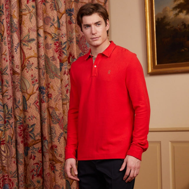 Polo Picker Long Sleeve 100% Cotton Red - Image principale