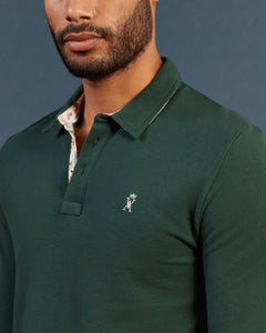 PICKER long-sleeved polo shirt 100% plain cotton - Dark green - Vicomte A