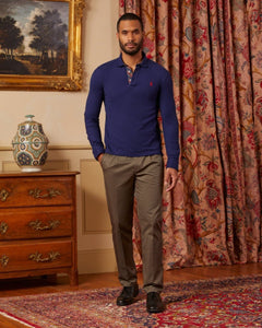 Polo PICKERING à coudières 100% coton uni - bleu nuit - Vicomte A