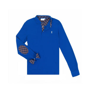 PICKERING polo shirt with elbow patches 100% plain cotton - royal blue - Vicomte A