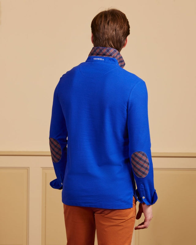 PICKERING polo shirt with elbow patches 100% plain cotton - royal blue - Image alternative