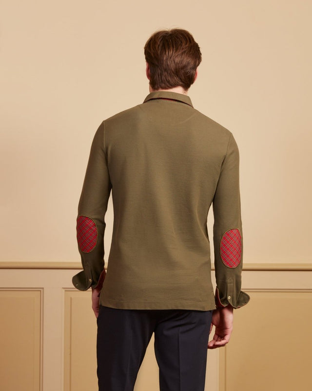 PICKERING polo shirt with elbow patches 100% plain cotton - Khaki - Image alternative