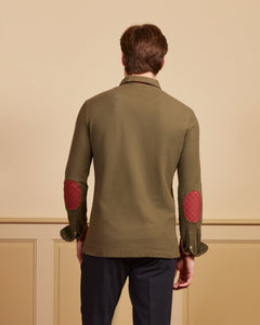 PICKERING polo shirt with elbow patches 100% plain cotton - Khaki - Vicomte A