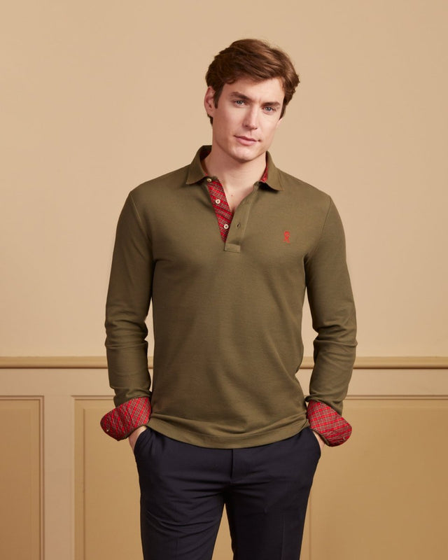 PICKERING polo shirt with elbow patches 100% plain cotton - Khaki - Image principale