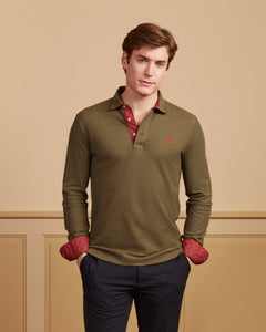 PICKERING polo shirt with elbow patches 100% plain cotton - Khaki - Vicomte A