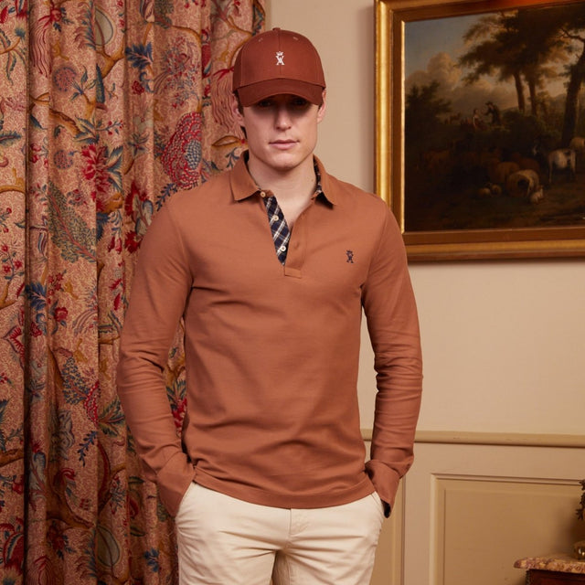 PICKERING polo shirt with elbow patches 100% plain cotton - Brown - Image principale