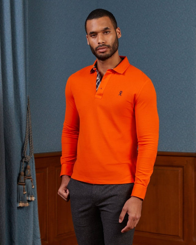 PICKERING polo shirt with elbow patches 100% plain cotton - Orange - Image principale