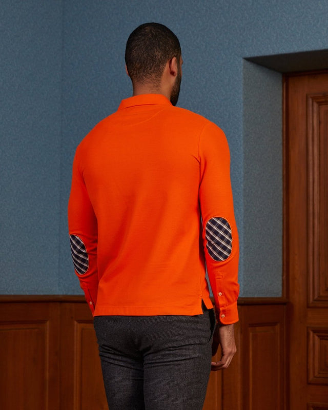 PICKERING polo shirt with elbow patches 100% plain cotton - Orange - Image alternative