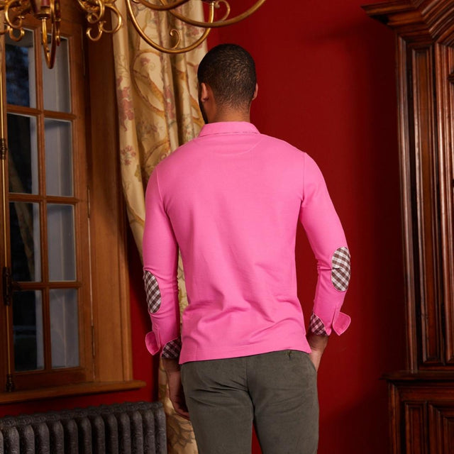 PICKERING polo shirt with elbow patches 100% plain cotton - Pink - Image alternative