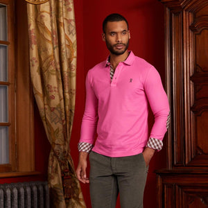 PICKERING polo shirt with elbow patches 100% plain cotton - Pink - Vicomte A