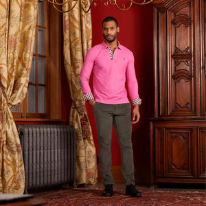 PICKERING polo shirt with elbow patches 100% plain cotton - Pink - Vicomte A