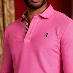 PICKERING polo shirt with elbow patches 100% plain cotton - Pink - Vicomte A