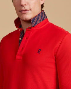 PICKERING polo shirt with elbow patches 100% plain cotton - Red - Vicomte A