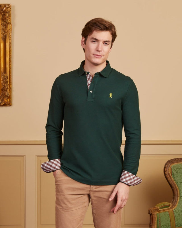 PICKERING polo shirt with elbow patches 100% plain cotton - green - Image principale