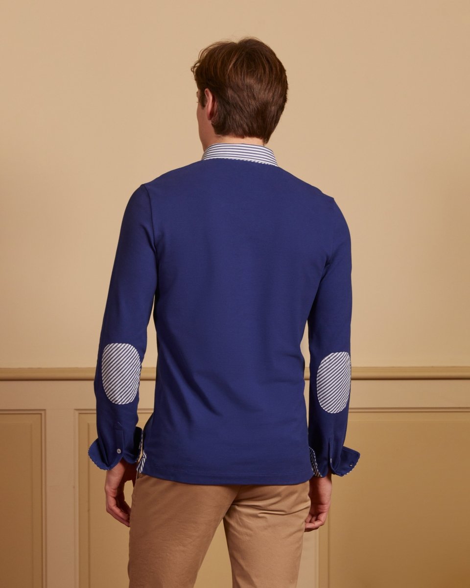 Polo PILOU à coudères avec détails rayures en Coton - Bleu nuit - Vicomte A