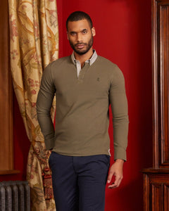 Pilou polo shirt with cotton stripe details - Khaki - Viscount A