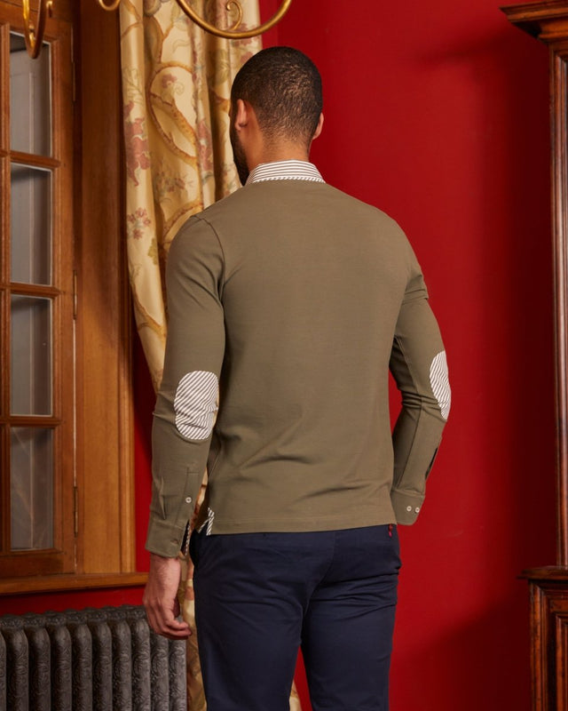PILOU elbow-length polo shirt with striped details in Cotton - Khaki - Image alternative