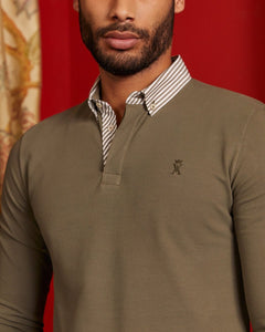 Pilou polo shirt with cotton stripe details - Khaki - Viscount A