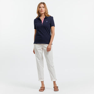 PIMY Short Sleeve Polo Shirt in 100% Cotton - Navy Blue - Vicomte A